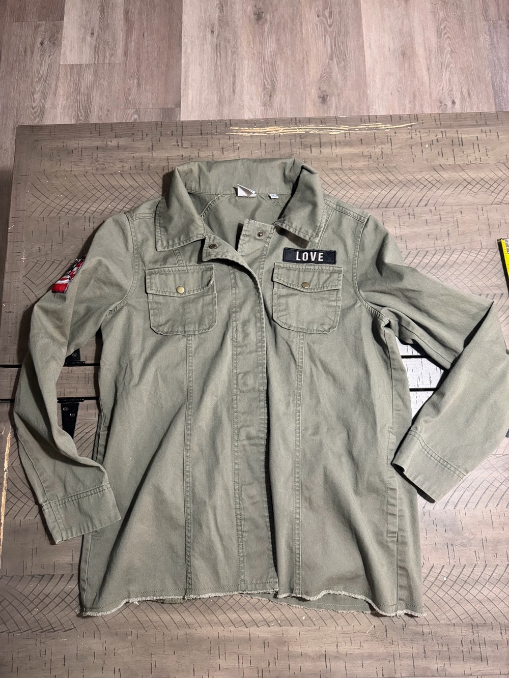 Junk Food Clothing Olive Green Military Field Jacket with LOVE Patch